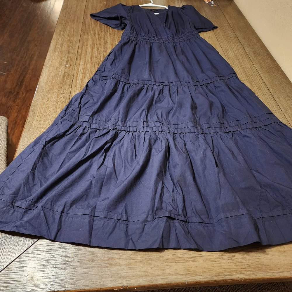 Quince 100% Organic Cotton Tiered Maxi Dress NWOT Navy Large